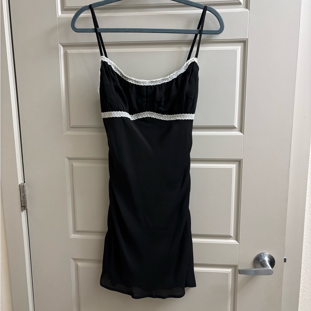 Princess Polly Black Mini Dress with White Lace Trim